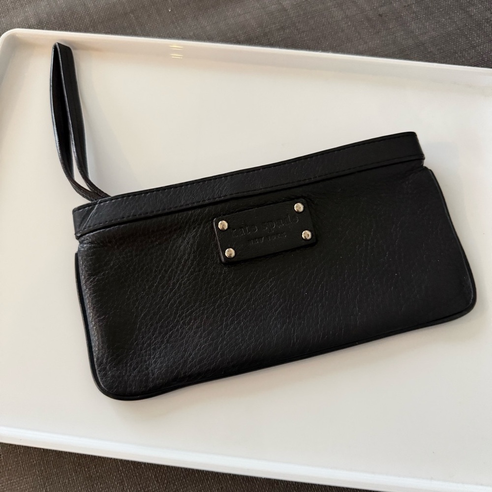 Kate Spade Black Pebble Leather Wristlet Clutch Handbag Purse